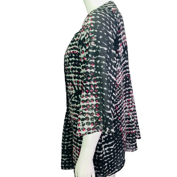 Lane Bryant Women Popover Top Semi Sheer Black Pink Print Pintuck Pleat Sz 18/20 - Picture 7 of 10